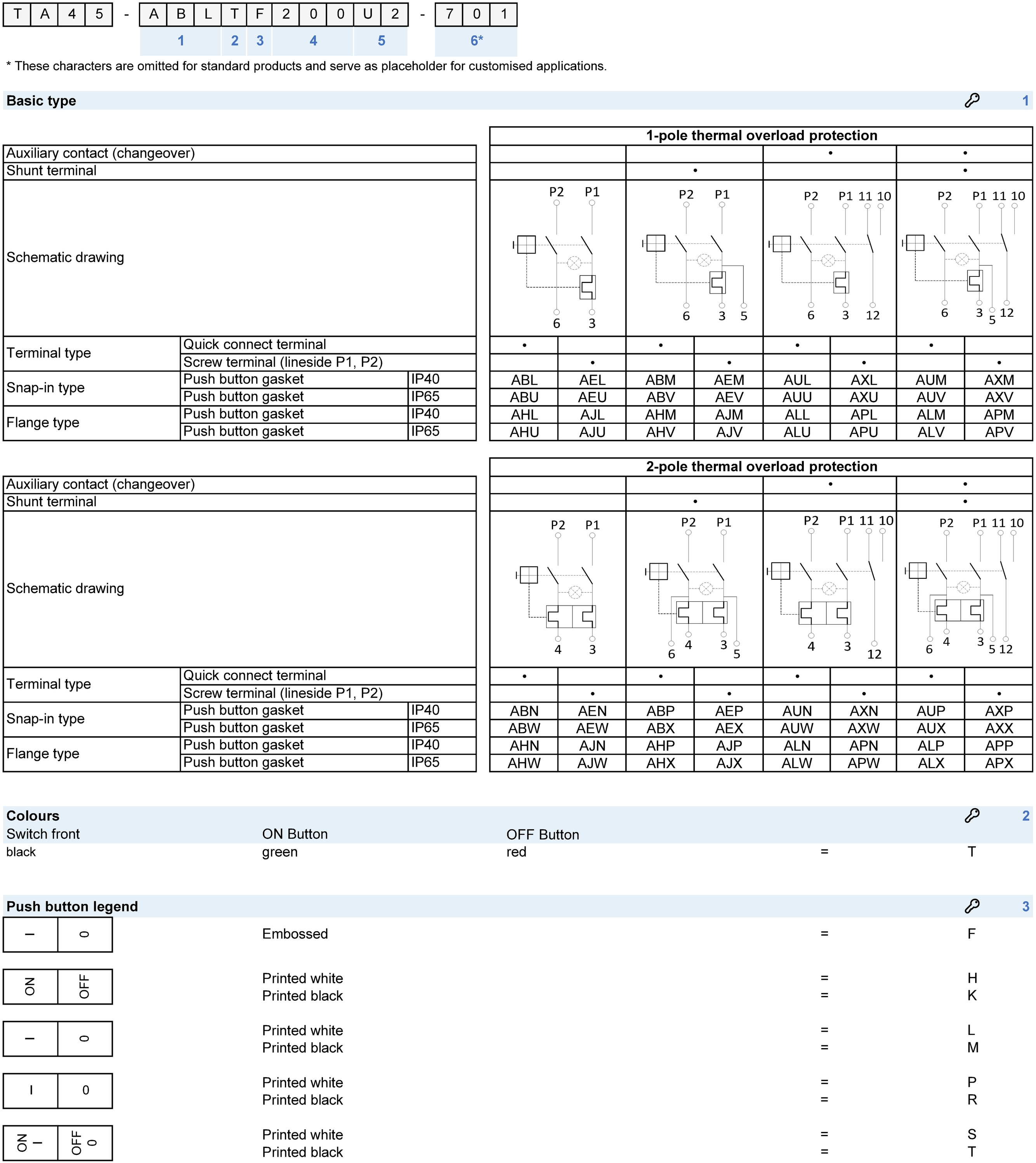 Order number key: TA45_2Pol_Drucktaste_Konfigurationscode