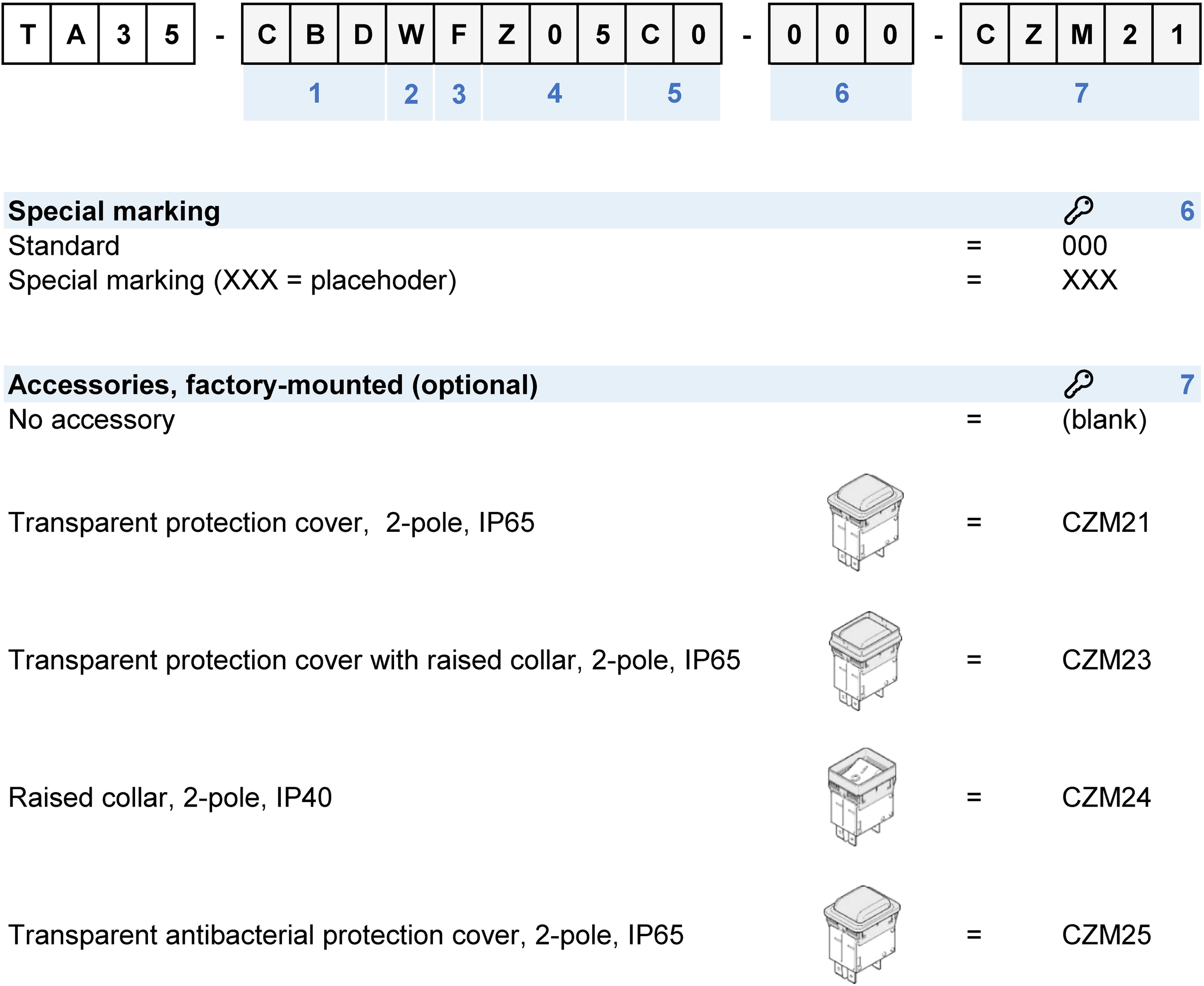 Order number key: TA35_Wippe_Config_Code_1-3_Pole