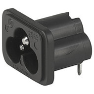 2563  IEC Appliance Inlet C6, insert Mounting, Front or Rear Side, Solder, PCB or Quick-connect Terminal