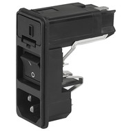 KD  IEC connector C14 with fuse holder 1- or 2-pole Line switch 2-pole Snap-in mounting from front side