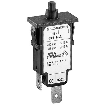 T11-611  Geräteschutzschalter thermisch, Schnappbefestigung, Reset Typ, Steckanschlüsse