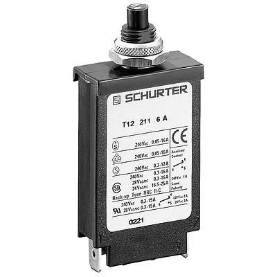 T12-221  Circuit Breaker for Equipment thermal, Threaded neck type, Manual ON/OFF, Quick connect terminals