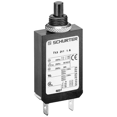 T13-211  Circuit Breaker for Equipment thermal, Threaded neck type, Reset type, Quick connect terminals