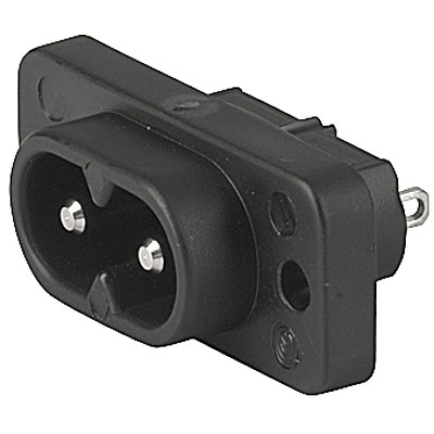 2573  IEC Appliance Inlet C8, Screw-on or Rivet Mounting, Front Side, Solder, PCB or Quick-connect Terminal