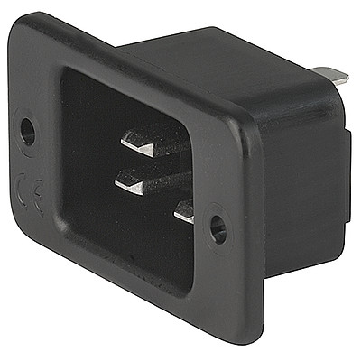 1621  IEC Appliance Inlet C20, Screw-on Mounting, Front Side, Solder or Quick-connect Terminal