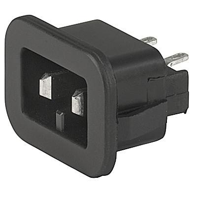 1201-A  Appliance inlet for low voltage, Snap-in Mounting, Front Side, Solder or Quick-connect Terminal