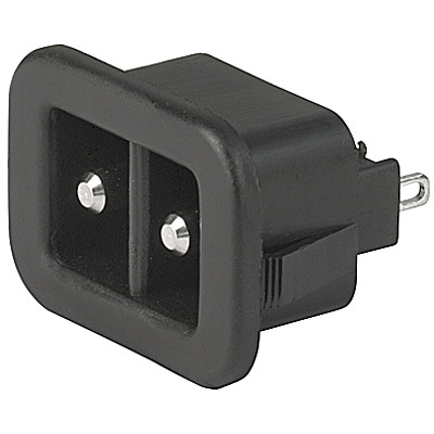 1200  Appliance inlet for low voltage, Snap-in Mounting, Front Side, Solder or Quick-connect Terminal