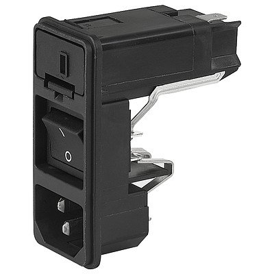 KD  IEC connector C14 with fuse holder 1- or 2-pole Line switch 2-pole Snap-in mounting from front side