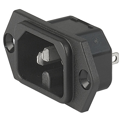 6110-3  IEC Appliance Inlet C16, Screw-on Mounting, Front or Rear Side, Solder or Quick-connect Terminal