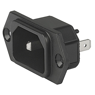 6102-3  IEC Appliance Inlet C18, Screw-on Mounting, Front or Rear Side, Solder or Quick-connect Terminal