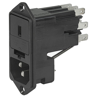 KE  IEC connector C14 with fuse holder 1- or 2-pole Screw-on version from front or rear side with voltage selector