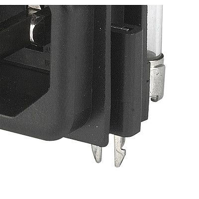 GSF1  Metall-Schnapper Version, Detail-Ansicht IEC Gerätestecker C14 mit Sicherungshalter 1- oder 2-polig Sandwich/rückseitig