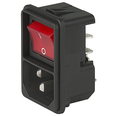 KEB2  IEC connector C14 with line switch 2-pole Snap-in mounting from front side illuminated, red