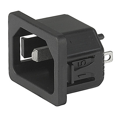 6102-5  IEC Appliance Inlet C18, Snap-in Mounting, Front Side, Solder or Quick-connect Terminal