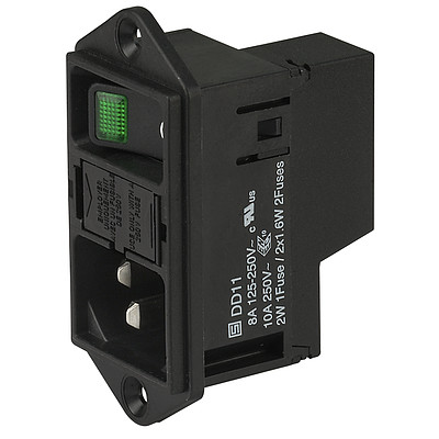 DD11  IEC Appliance Inlet C14 with Line Switch 2-pole, Fuseholder 1- or 2-pole