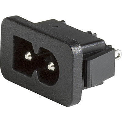 2579  IEC Appliance Inlet C8 polarized, Snap-in Mounting, Front Side, Solder, Quick Connect or PCB Terminal