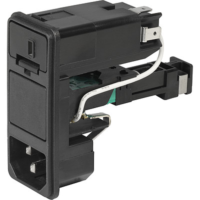 KD-Bowdenzug  IEC Gerätestecker C14 mit Sicherungshalter 1- oder 2-polig, Bowden-Netzschalter 2-polig und Spannungswähler