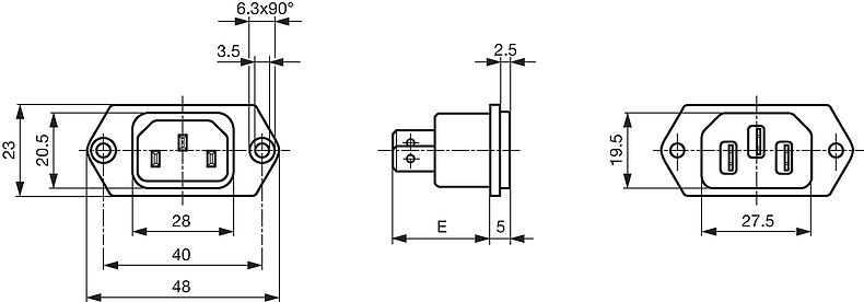 6100-3 - IEC Appliance Inlet C14, Screw-on Mounting, Front or Rear Side ...