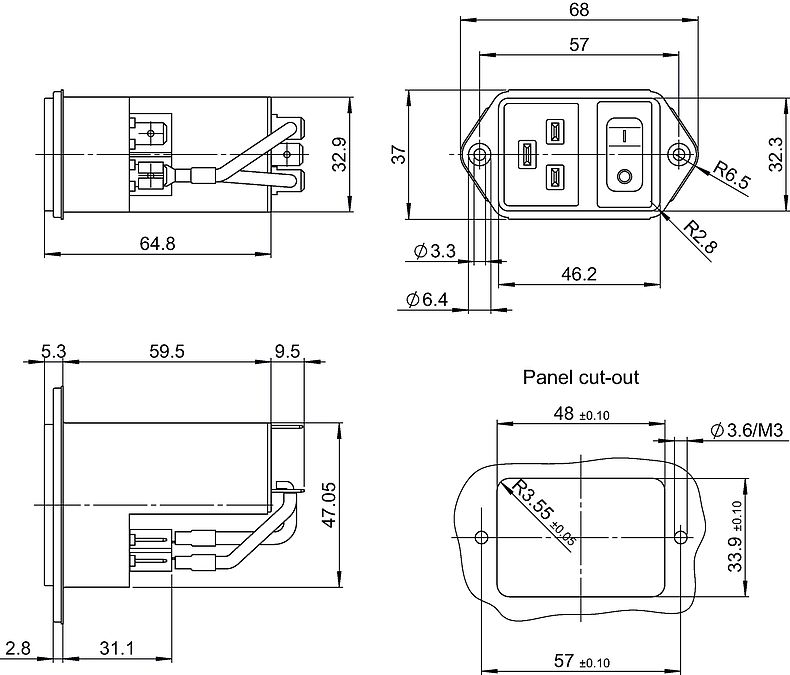 EC12 - IEC Appliance Inlet C20 with Filter, Line Switch 2-pole