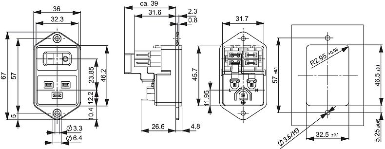 EC11 - IEC Appliance Inlet C20 with Line Switch, 2-pole