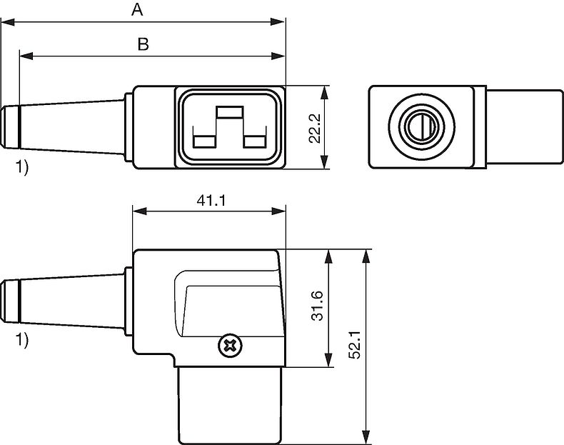 4790 IEC Connector C19, Rewireable, Angled