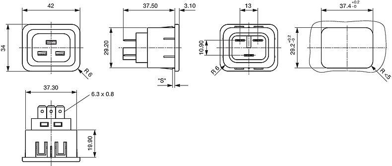5213 - IEC Appliance Outlet J, Snap-in Mounting, Front Side, Quick ...