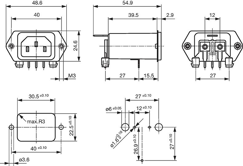 5120_PCB_Snap_Mounting_Massbild_Mehransicht_Screw_rearside_Class_1