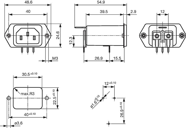5120_PCB_Mounting_Massbild_Mehransicht_Screw_rearside_Class_1