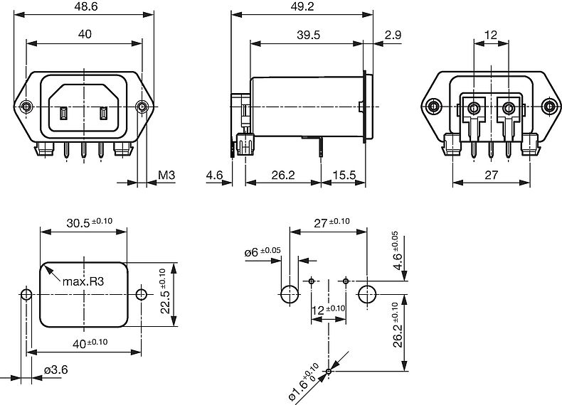 5120_PCB_Snap_Mounting_Massbild_Mehransicht_Screw_rearside_Class_2