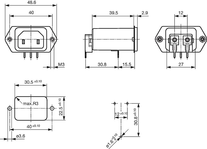 5120_PCB_Mounting_Massbild_Mehransicht_Screw_rearside_Class_2