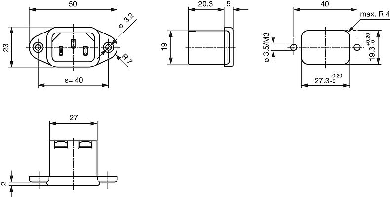 6061_Massbild_5_Senkloch_40_Schraubanschluss