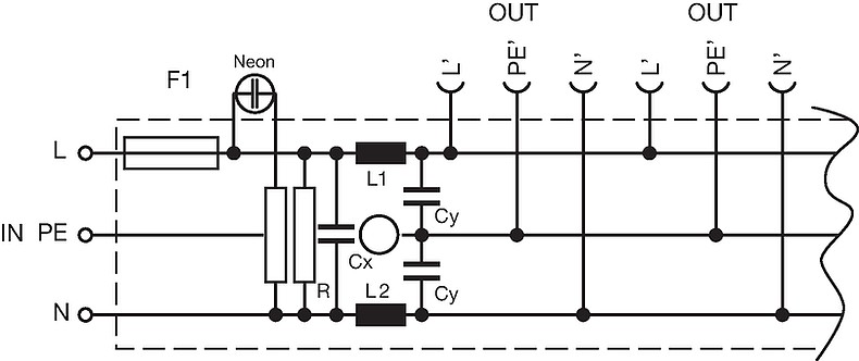4740_Schaltbild_5_Gerätesteckdosen_SiHa_Neon_Filter