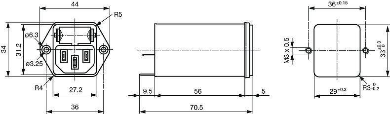 KFA_Massbild_Schraubbefestigung_von_Frontseite_mit_Erdleiterdrossel