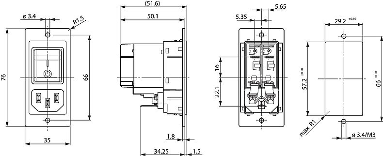DG11_Massbild_Mehransicht_Schraubversion_A_rückseitig
