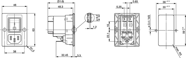 DG11_Massbild_Mehransicht_Schraubversion_B_Front