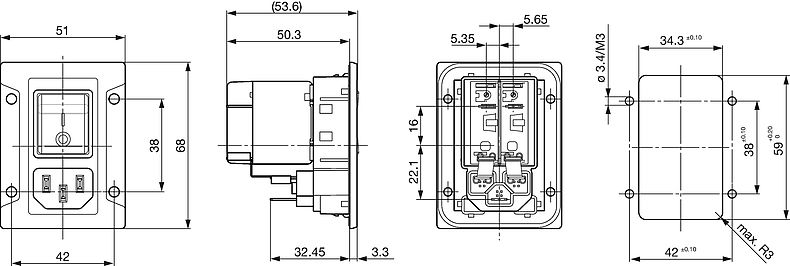 DG11_Massbild_Mehransicht_Schraubversion_Front_IP67