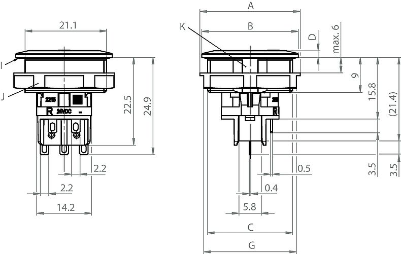 MSMII_M22_LE_PI_RI_24VDC_Sub_Microswitch_Massbild_Mehransicht